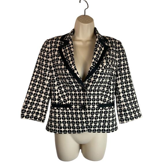 Trina Turk Womens Blazer 34 bust S Small Black White preppy Career Twee - Picture 1 of 12